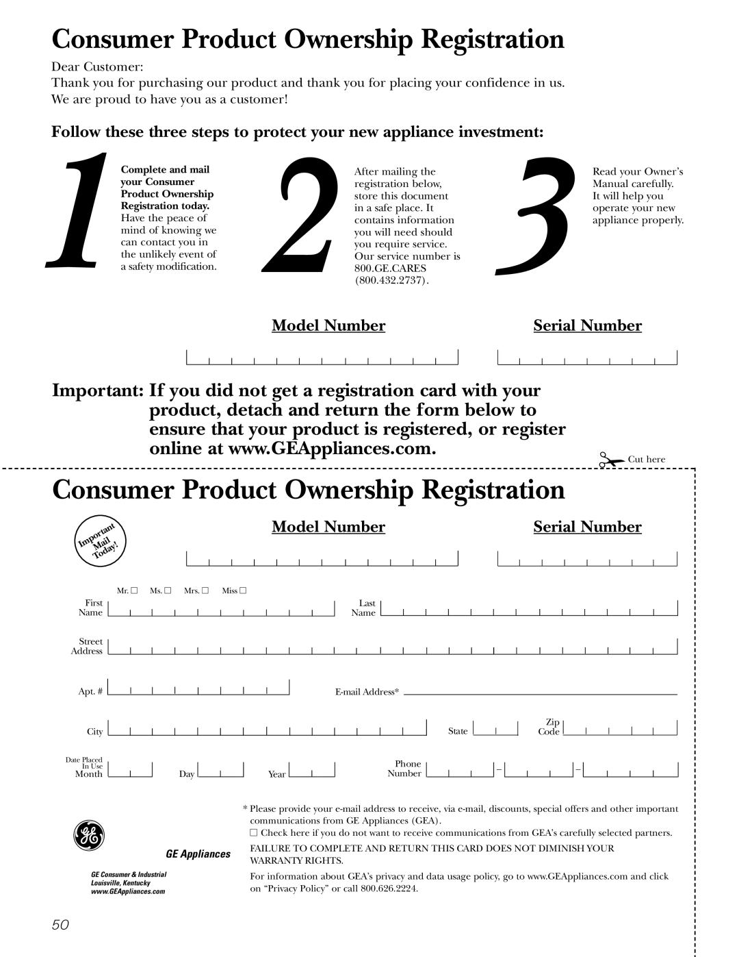 Frigidaire RGB790, JGBP26, RGB740 RGB745, JGBP33, JGBP32, JGBP28, JGBP29, JGBP24, RGB746 Consumer Product Ownership Registration 