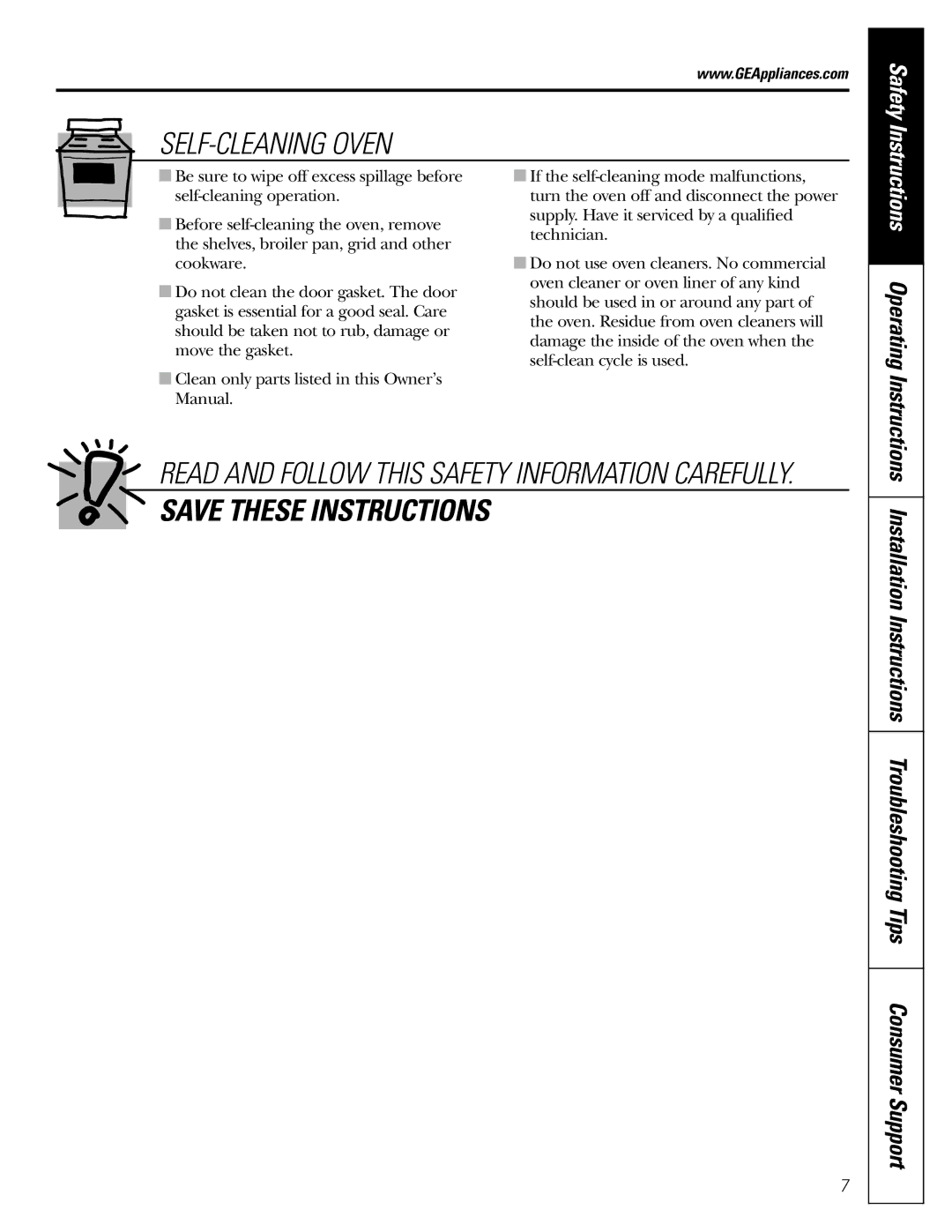 Frigidaire JGBP24, JGBP26, RGB740 RGB745, JGBP33, JGBP32, JGBP28 SELF-CLEANING Oven, Instructions Operating Instructions 