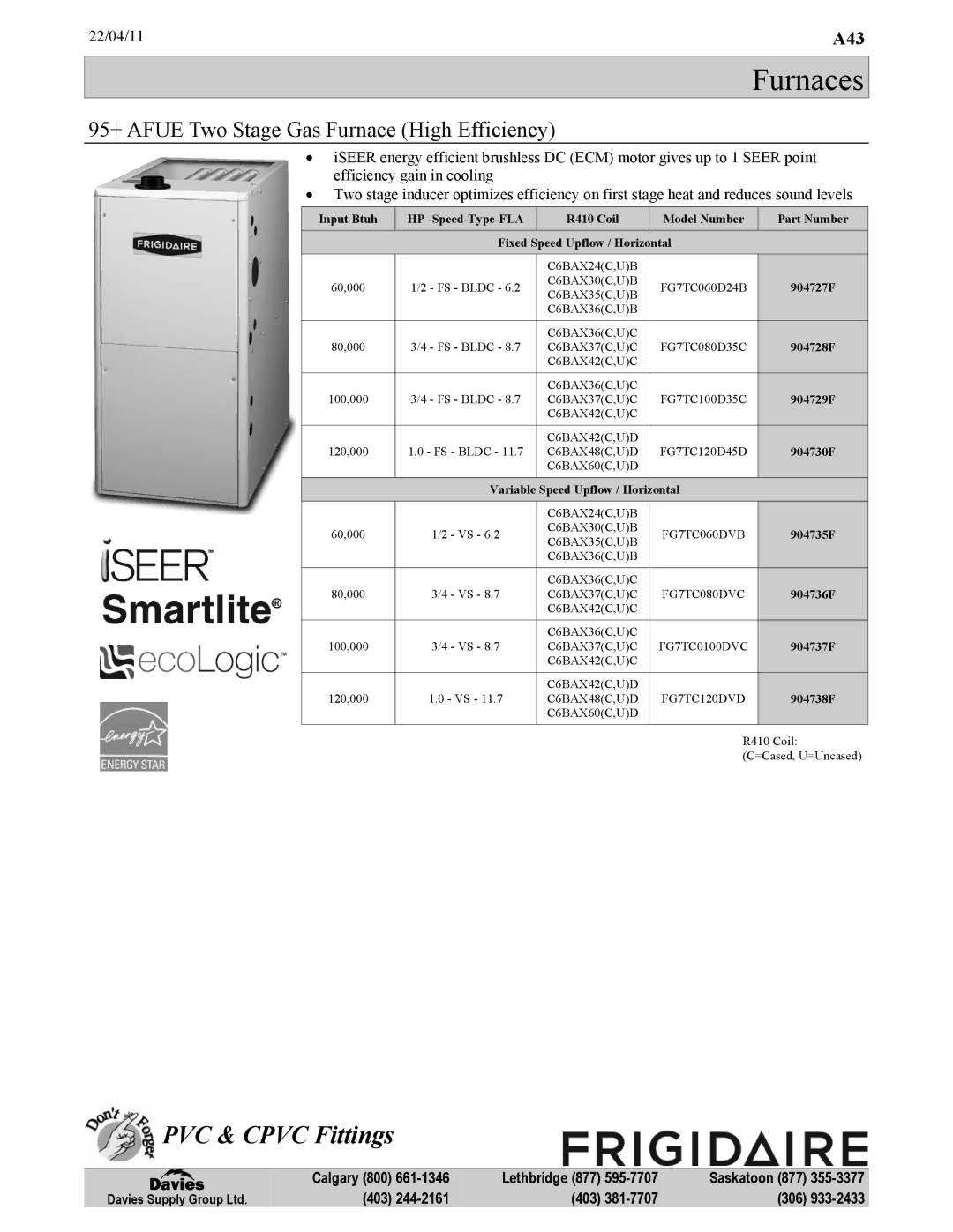 Frigidaire KG7 warranty A43 