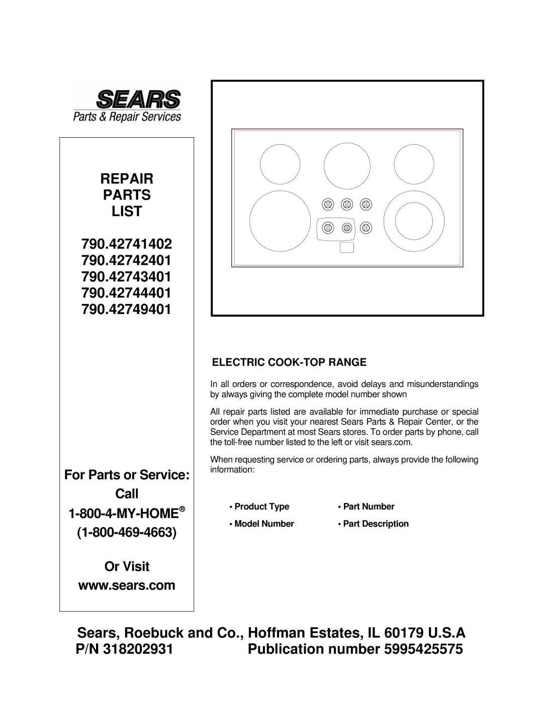 Frigidaire 790.42749401, LA04CT80425-1A, 42742400, 790.42741402, 790.42742401, 790.42743401, 318202931 manual Repair Parts List 