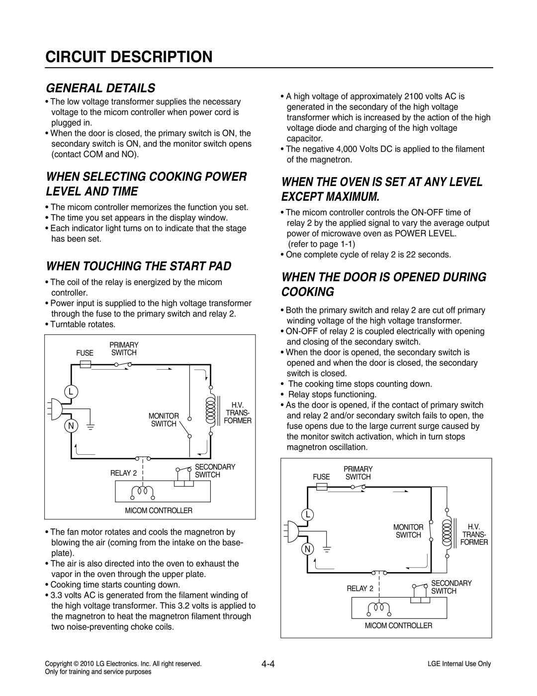 Frigidaire LCRT2010ST service manual Circuit Description, General Details 