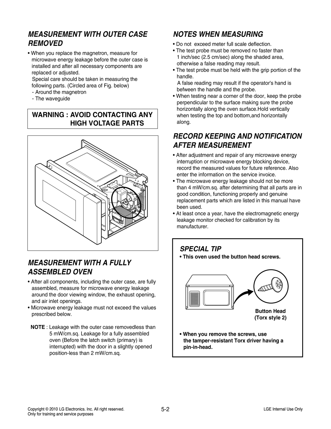 Frigidaire LCRT2010ST service manual Record Keeping and Notification After Measurement, Special TIP 