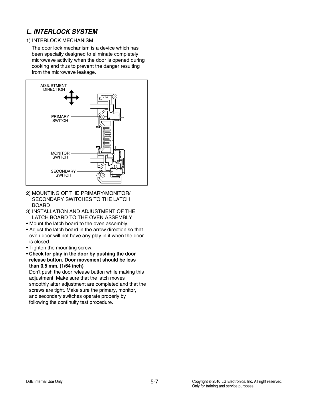 Frigidaire LCRT2010ST service manual Interlock System, Interlock Mechanism 