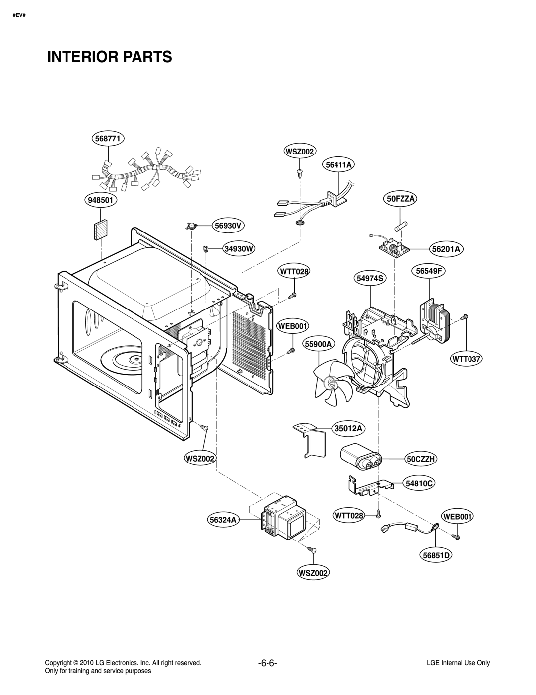 Frigidaire LCRT2010ST service manual Interior Parts, 50FZZA 