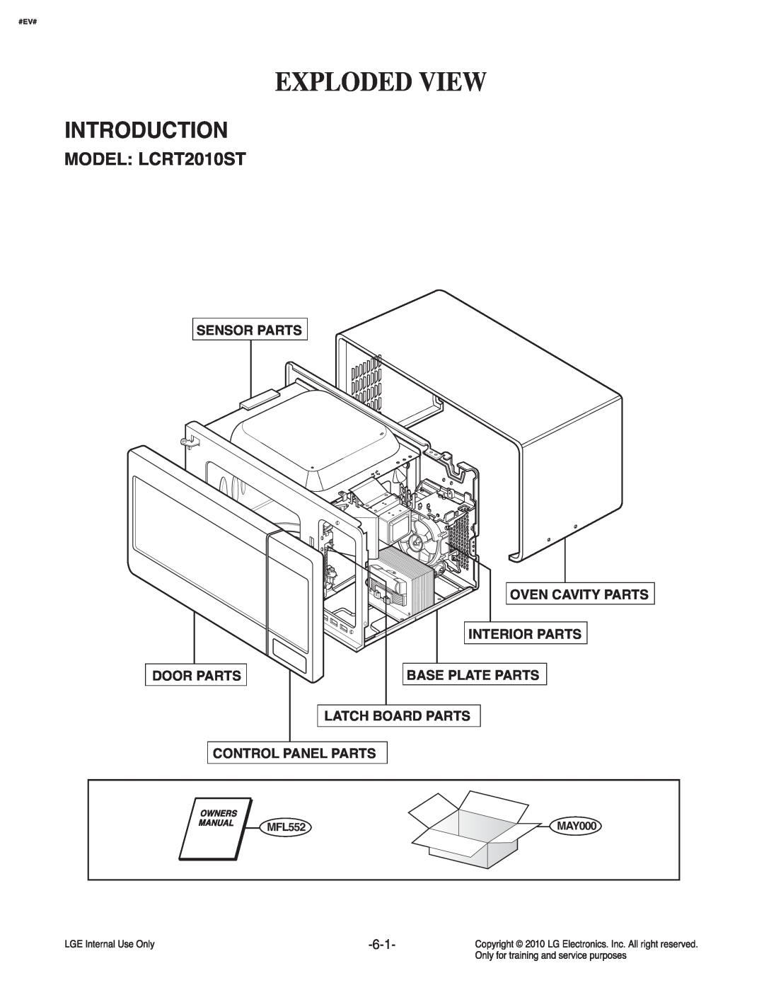 Frigidaire LCRT2010ST Exploded View, Introduction, Model, Sensor Parts, Oven Cavity Parts, Interior Parts, Door Parts 