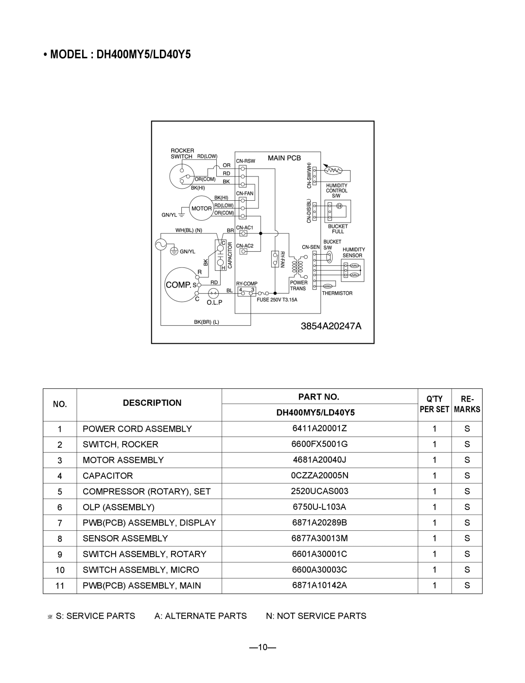 Frigidaire DH305Y5, LD65ELY5, DH300EY5, LD40EY5, DH400EY5, LD50ELY5, DH504ELY5, DH404EY5, DH300MY5 Model DH400MY5/LD40Y5 