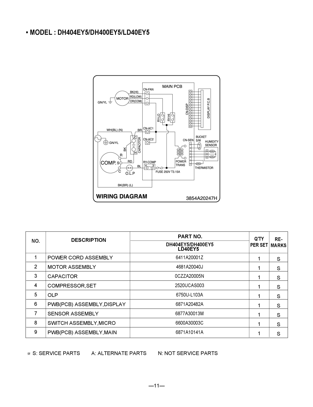 Frigidaire LD65ELY5, DH300EY5, DH400MY5, LD40Y5, LD50ELY5, DH504ELY5, DH300MY5, DH305Y5 Model DH404EY5/DH400EY5/LD40EY5 