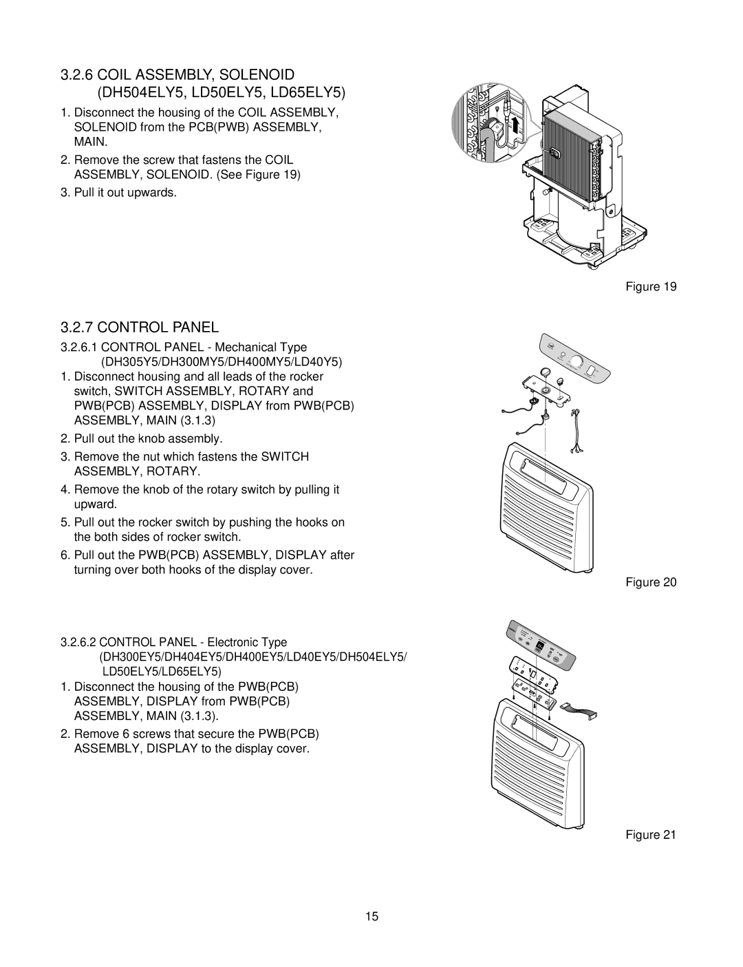 Frigidaire DH400EY5, DH300EY5, LD40EY5, DH400MY5, LD40Y5 Coil ASSEMBLY, Solenoid DH504ELY5, LD50ELY5, LD65ELY5, Control Panel 