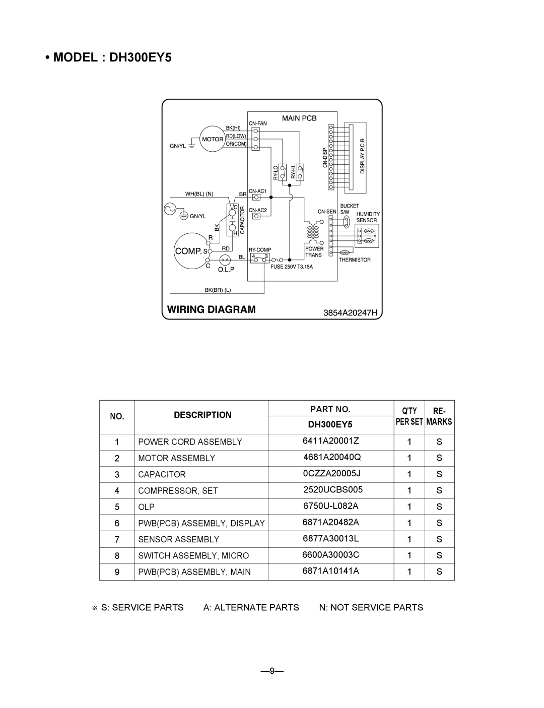 Frigidaire DH300MY5, LD65ELY5, LD40EY5, DH400MY5, DH400EY5, LD40Y5, LD50ELY5, DH504ELY5, DH404EY5, DH305Y5 Model DH300EY5 