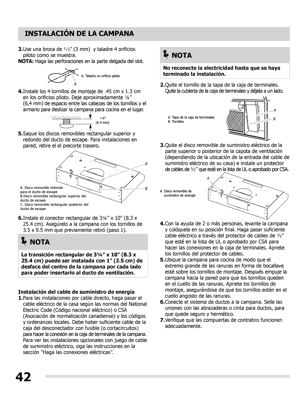 Frigidaire LI30KC manual Instalación DE LA Campana 