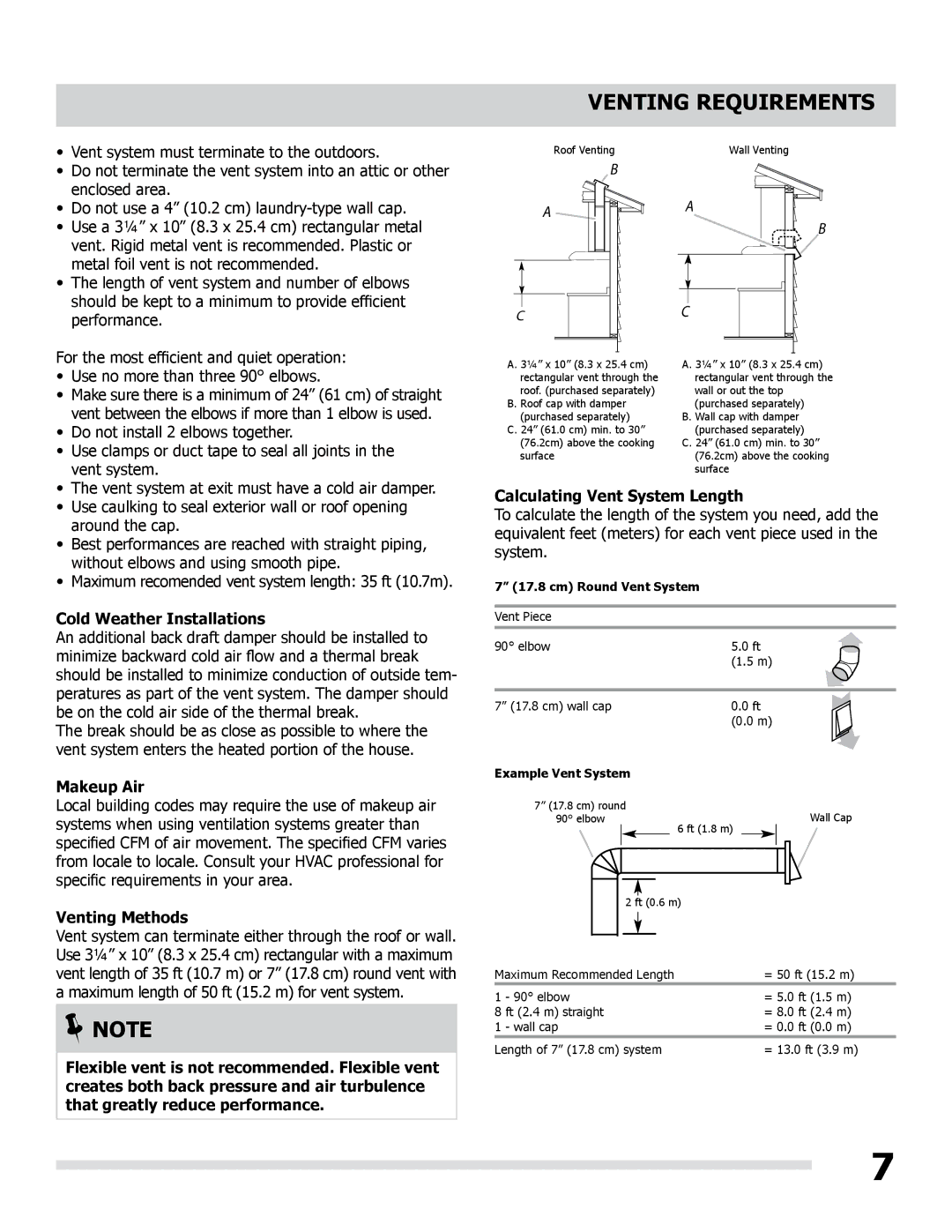 Frigidaire LI30KC/316902495 manual Venting Requirements, Cold Weather Installations, Makeup Air, Venting Methods 