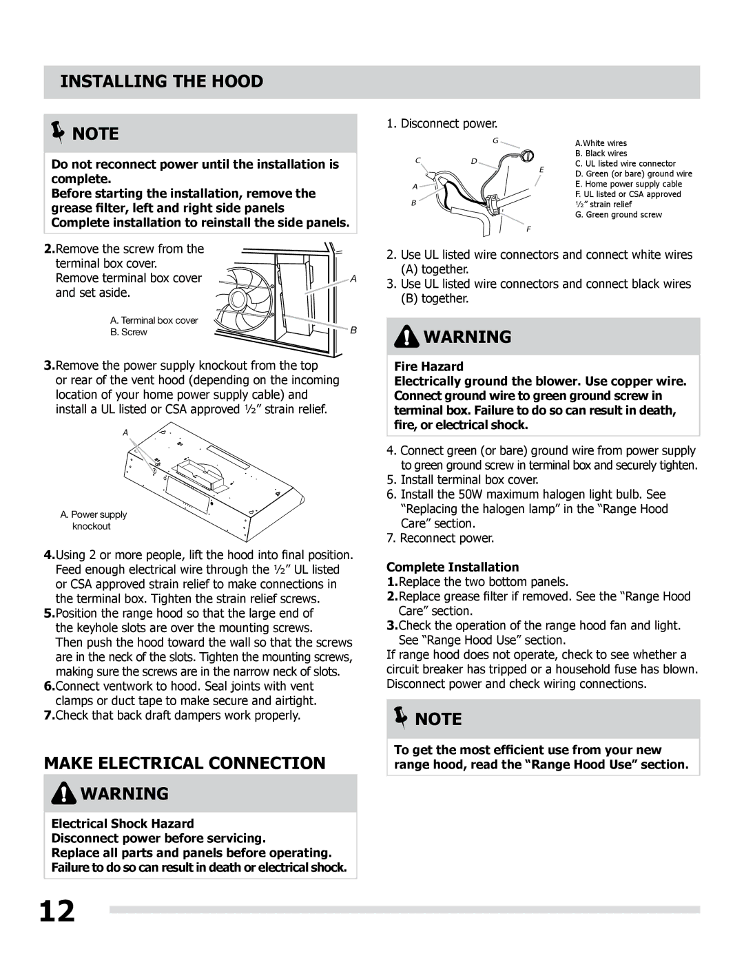 Frigidaire LI30MB manual Make Electrical Connection, Electrical Shock Hazard Disconnect power before servicing 