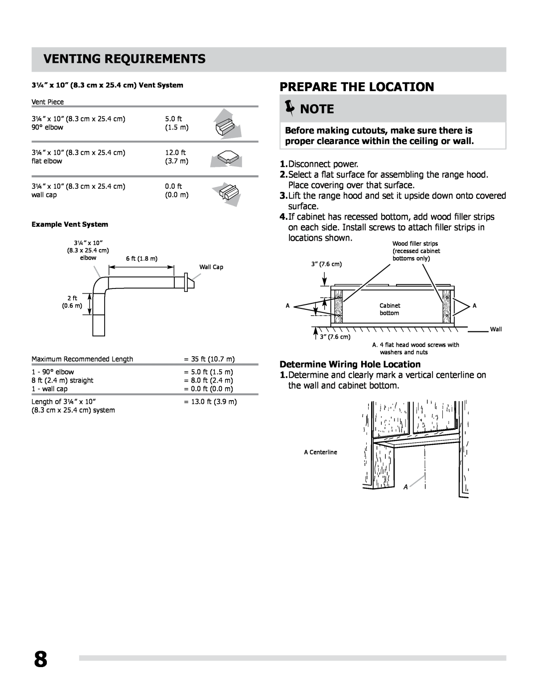Frigidaire LI30MB manual Prepare The Location, Determine Wiring Hole Location, Venting Requirements 