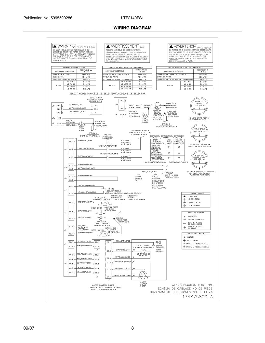 Frigidaire LTF2140FS1 installation instructions Wiring Diagram 