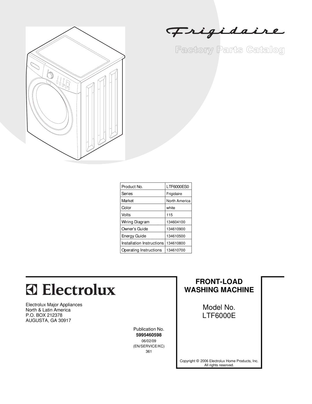 Frigidaire LTF6000ES0 installation instructions Washing Machine 