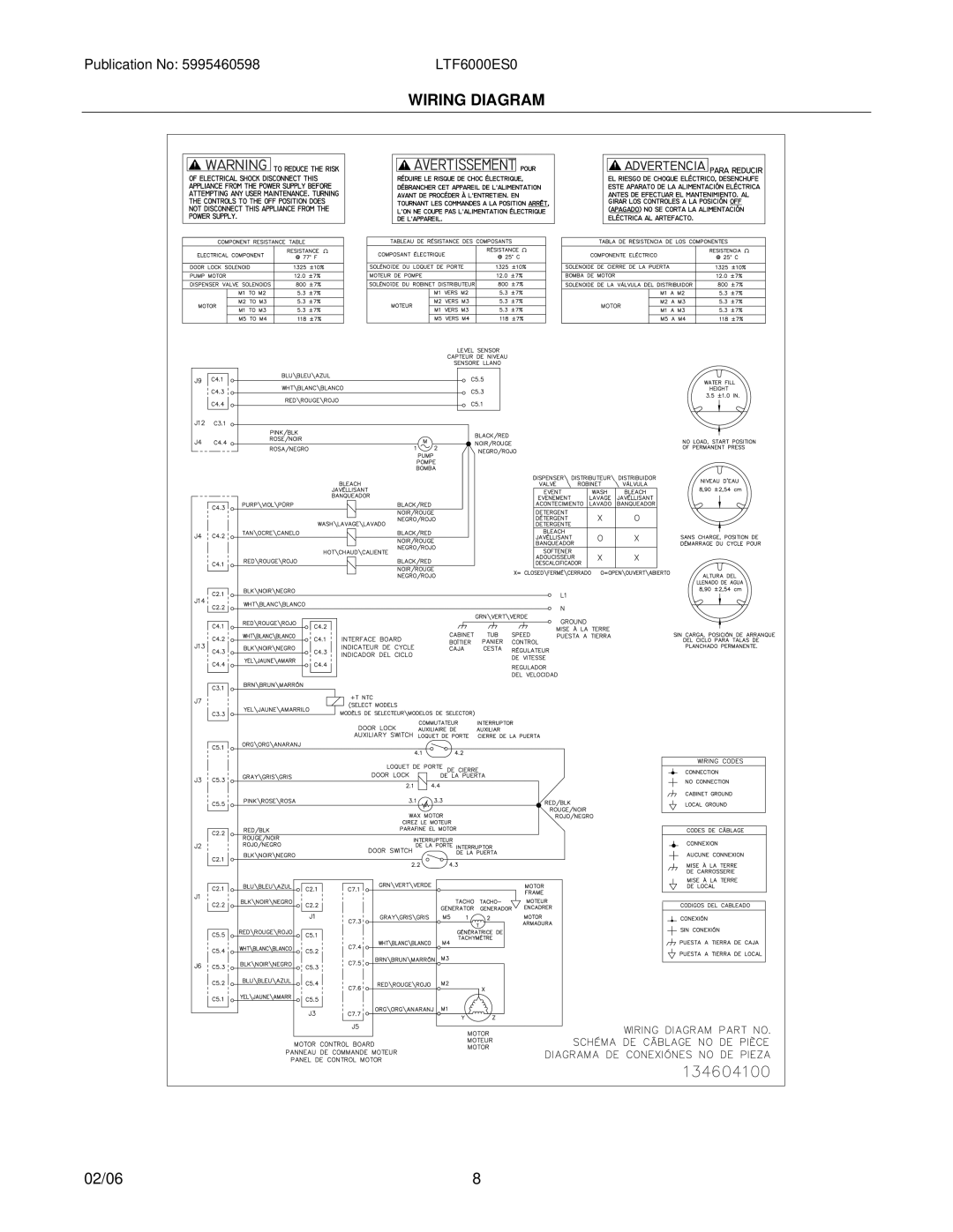 Frigidaire LTF6000ES0 installation instructions Wiring Diagram 