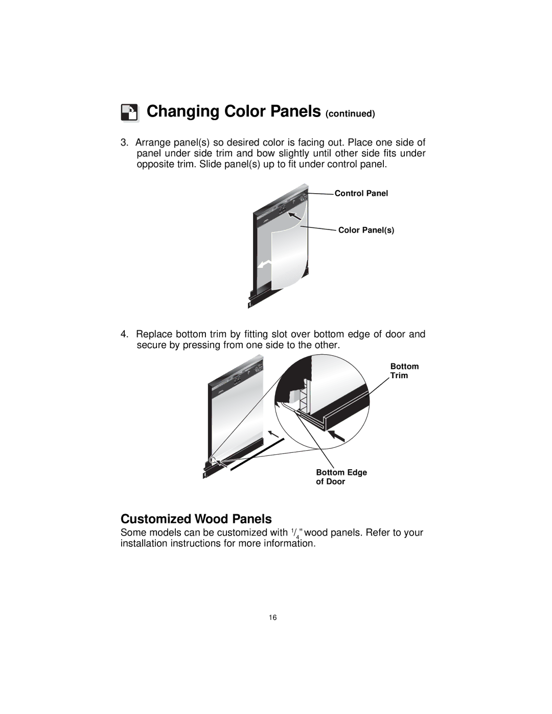 Frigidaire MDB110 MDB125, MDB100, F71C12 warranty Customized Wood Panels 