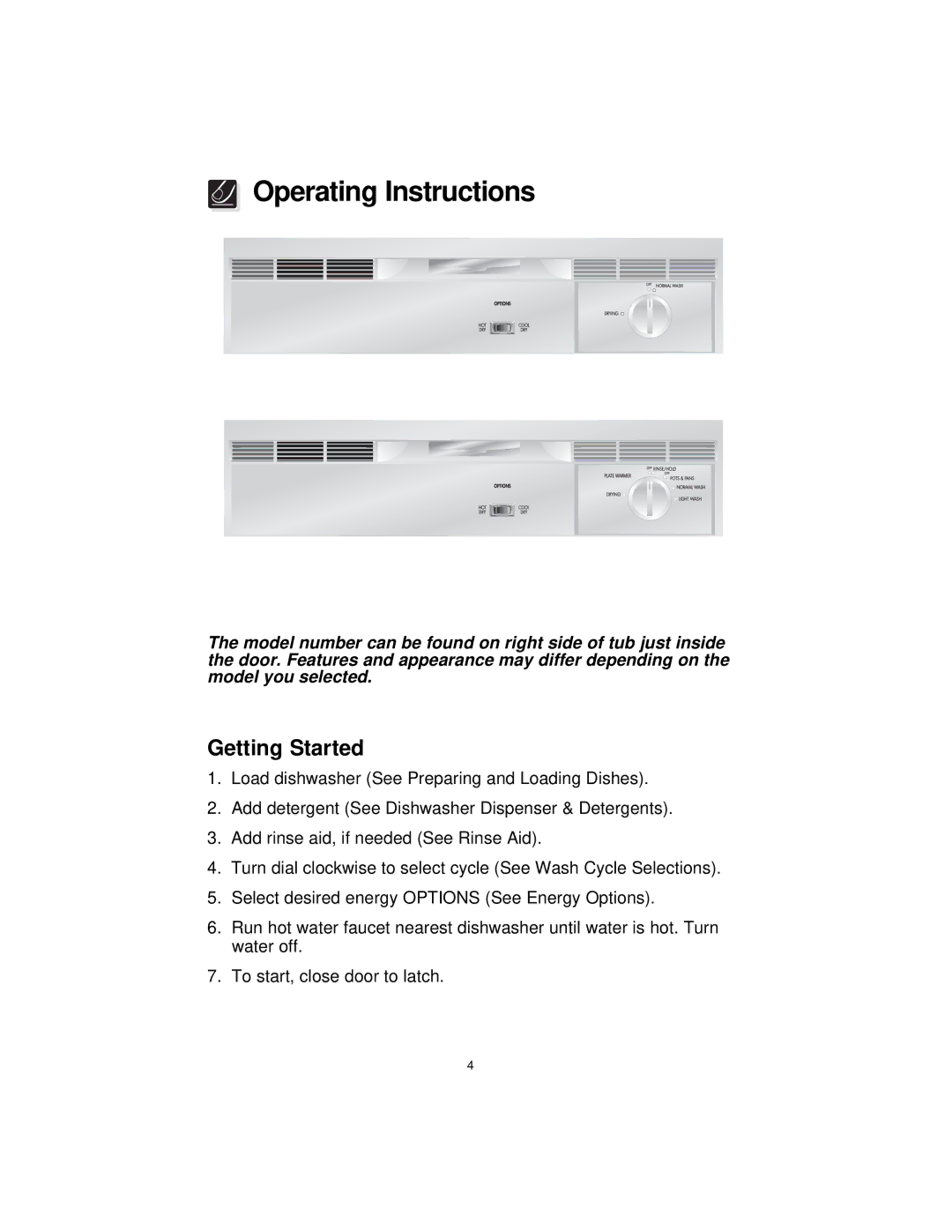 Frigidaire MDB110 MDB125, MDB100, F71C12 warranty Operating Instructions, Getting Started 