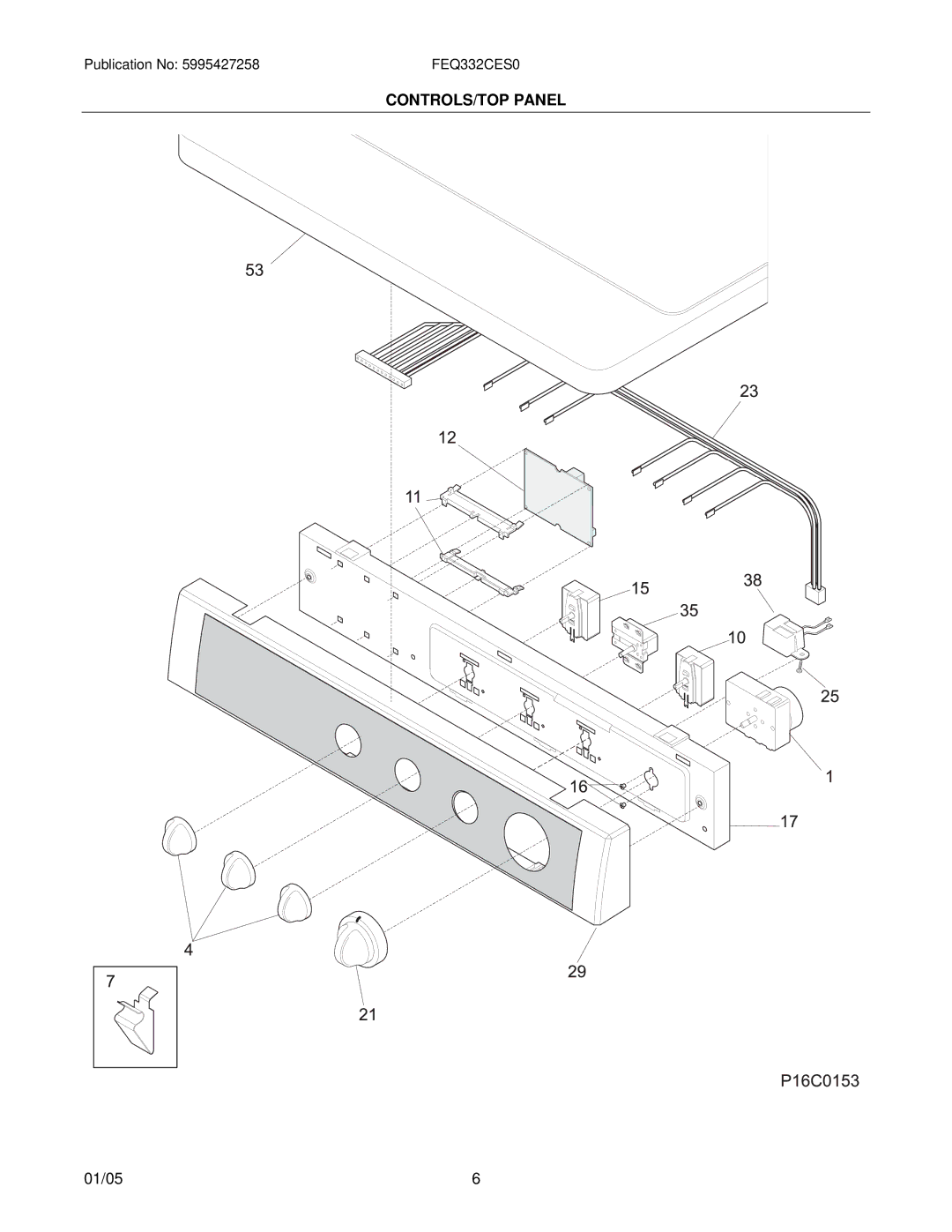 Frigidaire Model No. FEQ332CE installation instructions CONTROLS/TOP Panel 