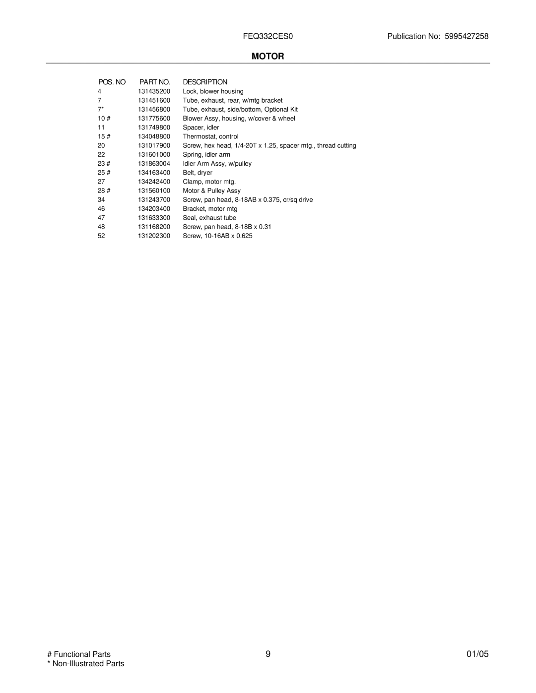 Frigidaire Model No. FEQ332CE installation instructions Motor 