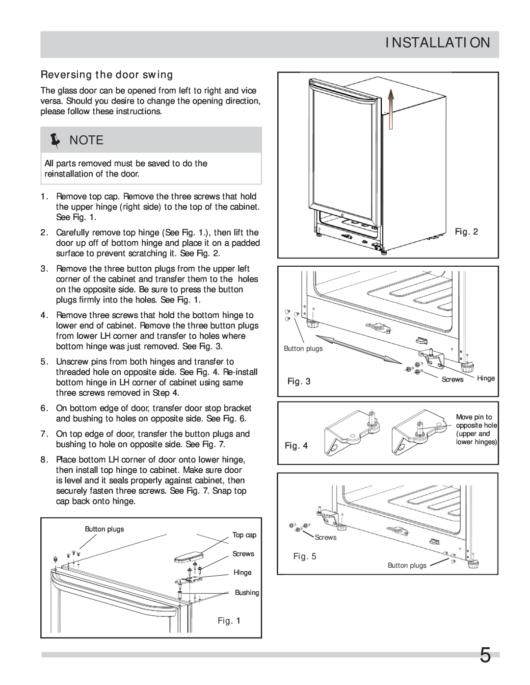Frigidaire MODEL #S important safety instructions Reversing the door swing, Installation 