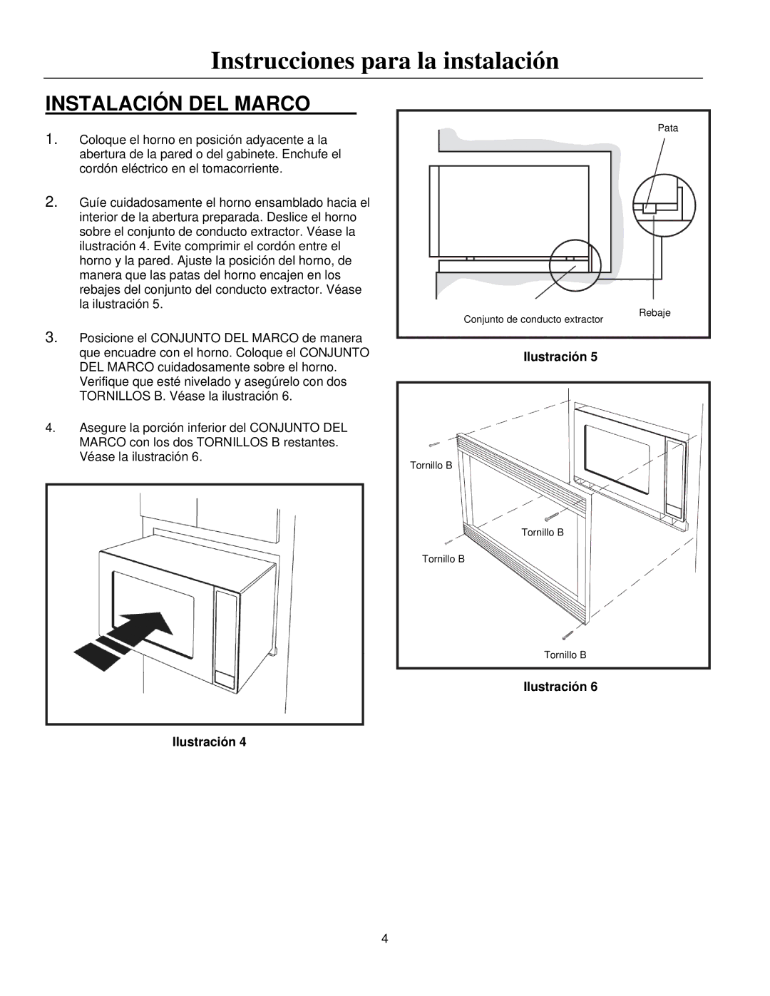 Frigidaire MWTK(P)27K, MWTK(P)30K installation instructions Instalación DEL Marco 