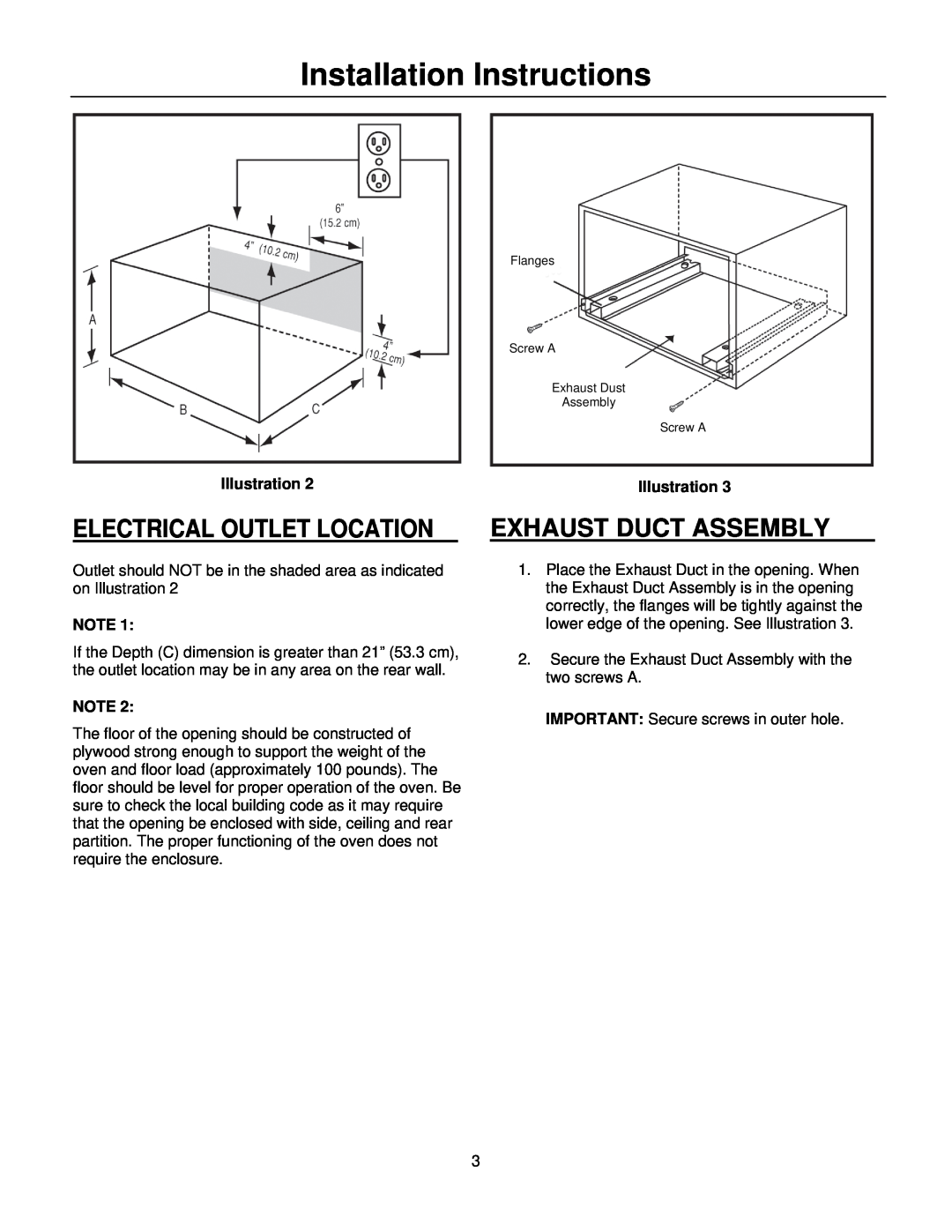 Frigidaire MWTK(P)30K Electrical Outlet Location, Exhaust Duct Assembly, Installation Instructions, Illustration 