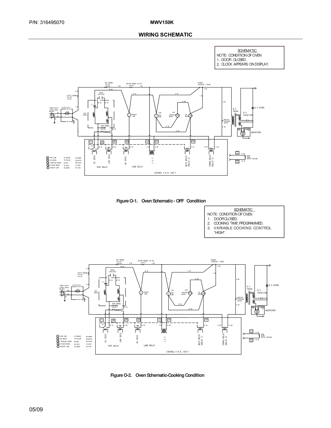 Frigidaire 316495070, MWV150K manual Wiring Schematic, Figure O-1. Oven Schematic- OFF Condition 