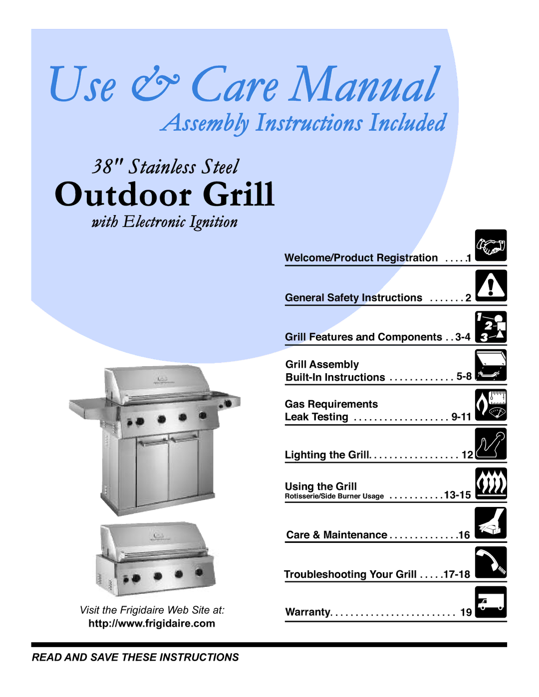 Frigidaire Outdoor Kitchen Grill warranty Use & Care Manual 