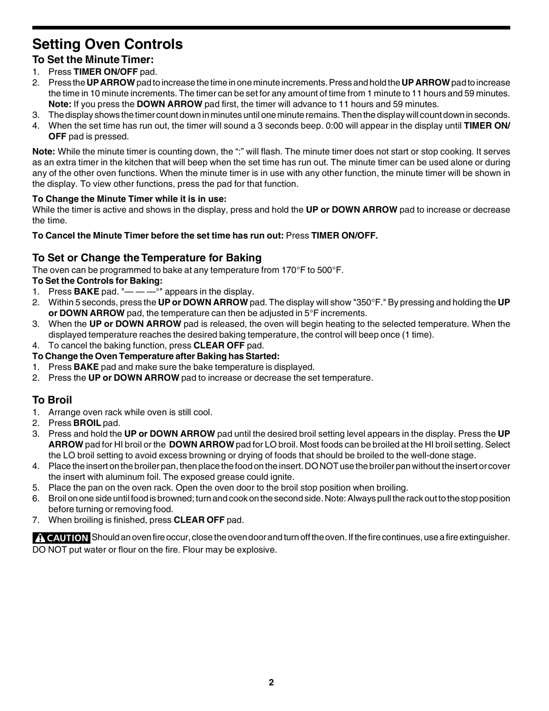 Frigidaire manual Setting Oven Controls, To Set the Minute Timer, To Set or Change the Temperature for Baking, To Broil 