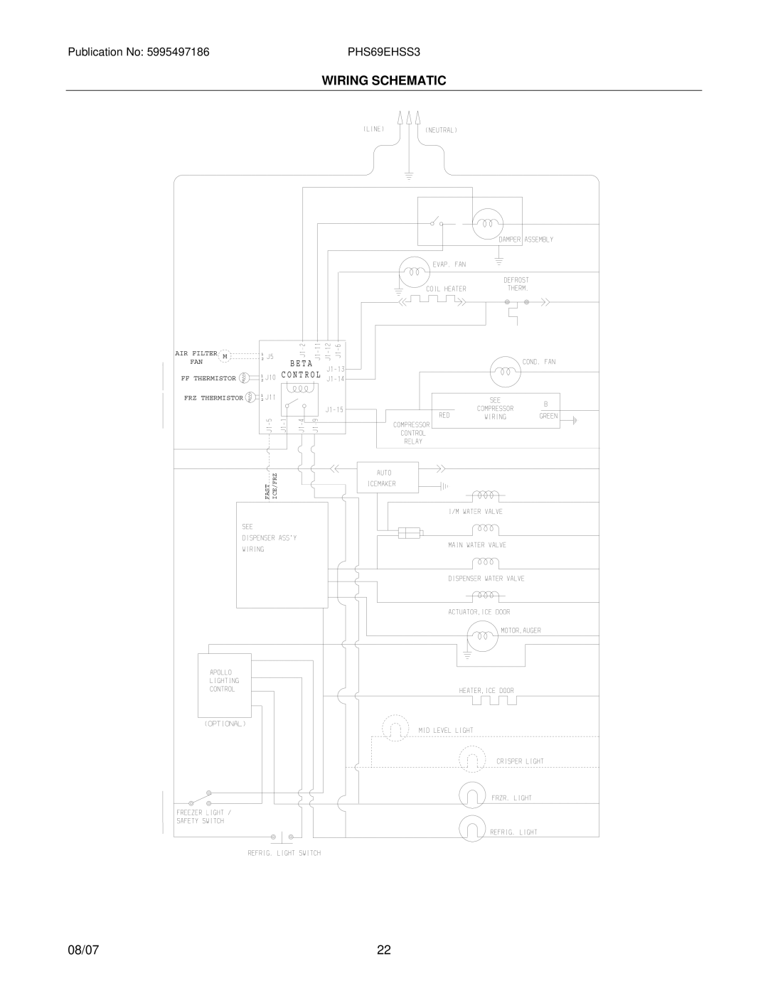 Frigidaire PHS69EHSS3 manual Wiring Schematic 