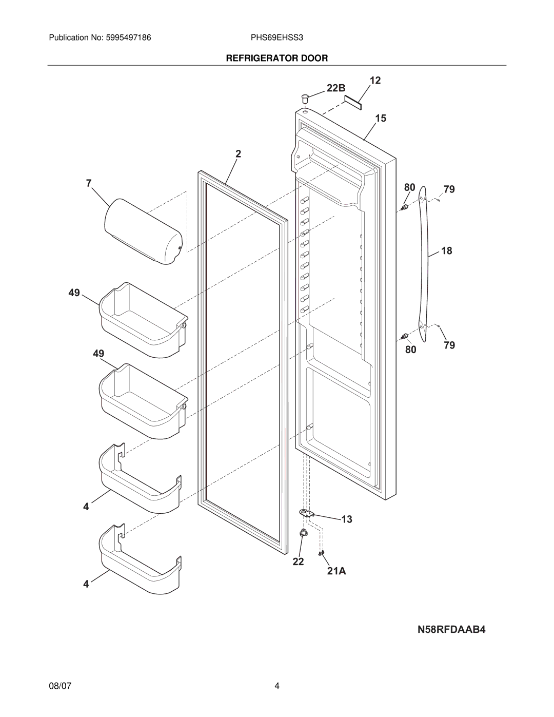 Frigidaire PHS69EHSS3 manual N58RFDAAB4 