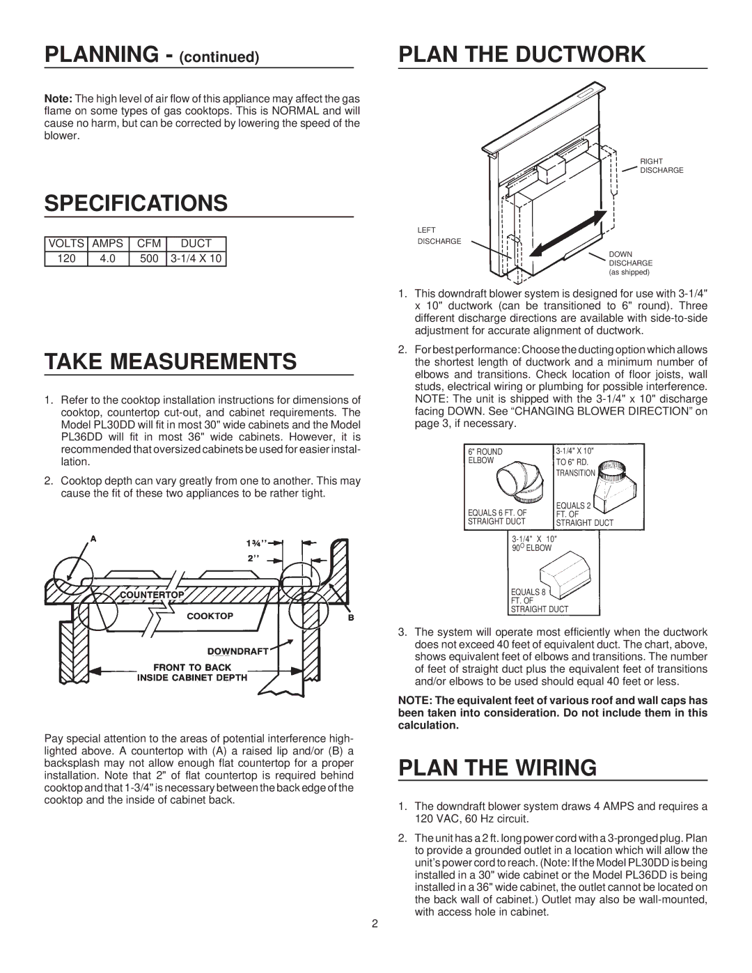 Frigidaire PL30DD, PL36DD warranty Plan the Ductwork, Specifications, Take Measurements, Plan the Wiring 