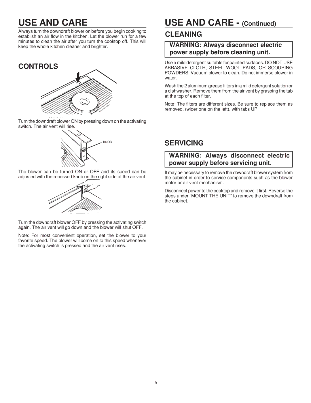 Frigidaire PL36DD, PL30DD warranty USE and Care, Controls 