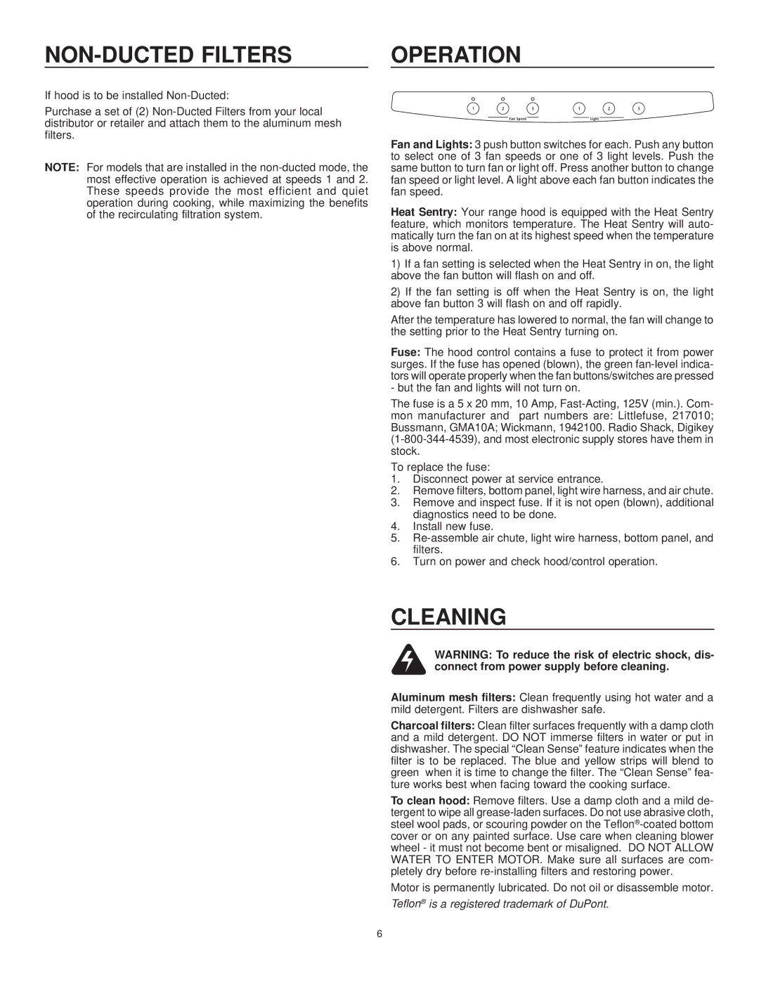 Frigidaire PL30WC4IEC, GL36WC4IEB, GL30WC4IES, GL36WC4IES, GL30WC4IEB, PL36WC4IEC manual NON-DUCTED Filters Operation, Cleaning 