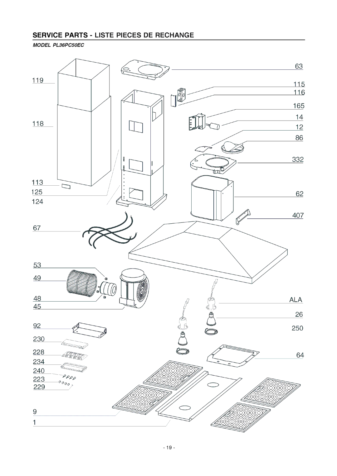 Frigidaire PL36PC50EC manual Service Parts Liste Pieces DE Rechange 