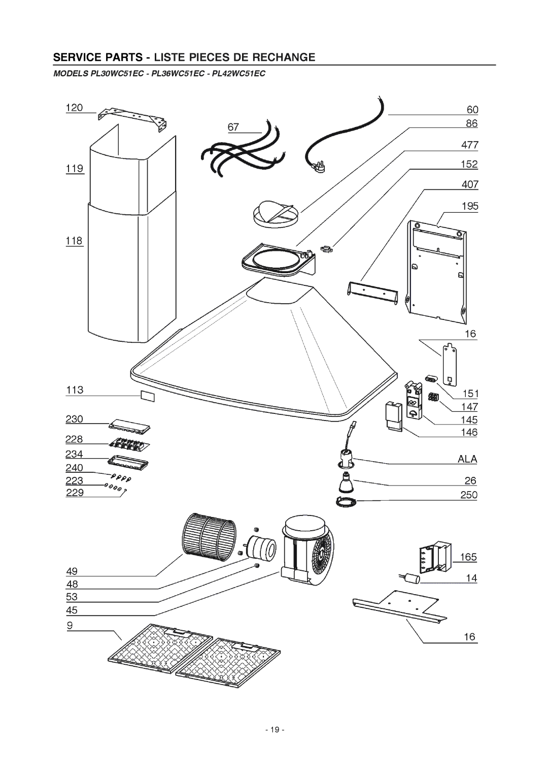 Frigidaire PL36WC51EC, PL42WC51EC, PL30WC51EC manual Service Parts Liste Pieces DE Rechange 