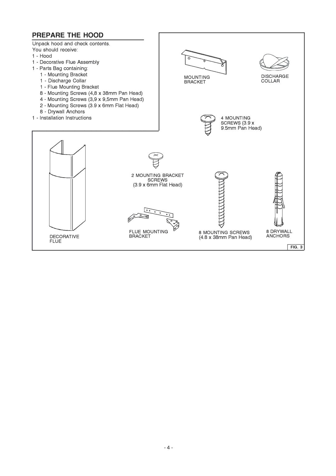 Frigidaire PL36WC51EC, PL42WC51EC, PL30WC51EC manual Prepare the Hood 