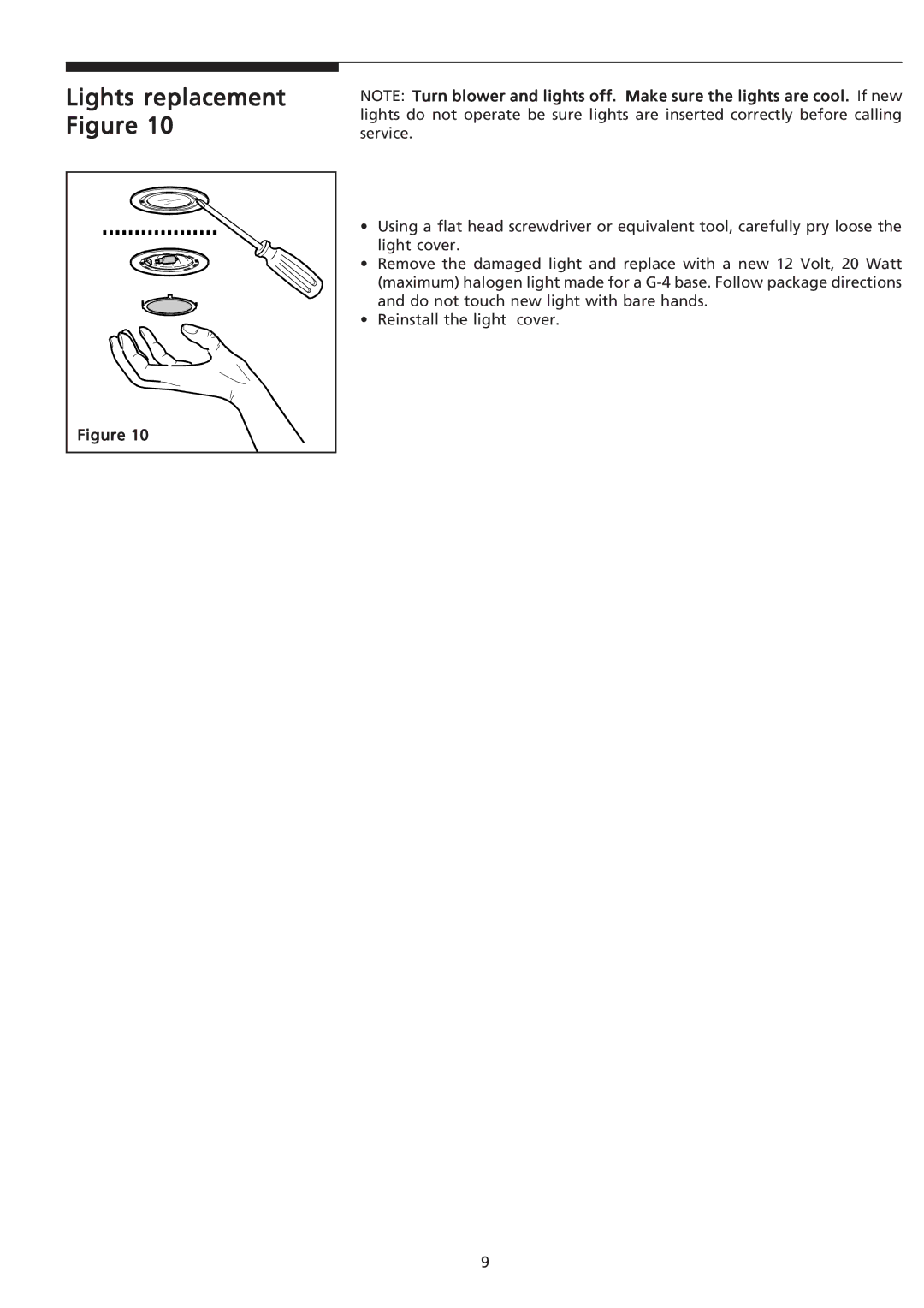 Frigidaire PLHV36W6KC important safety instructions Lights replacement Figure 