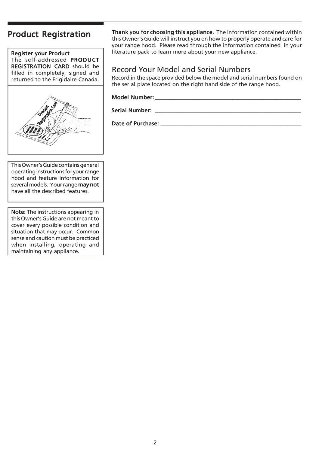 Frigidaire PLHV36W7KC important safety instructions Product Registration, Register your Product 