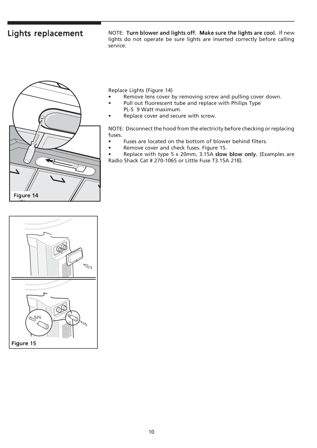 Frigidaire PLHV42P8KC important safety instructions Lights replacement 