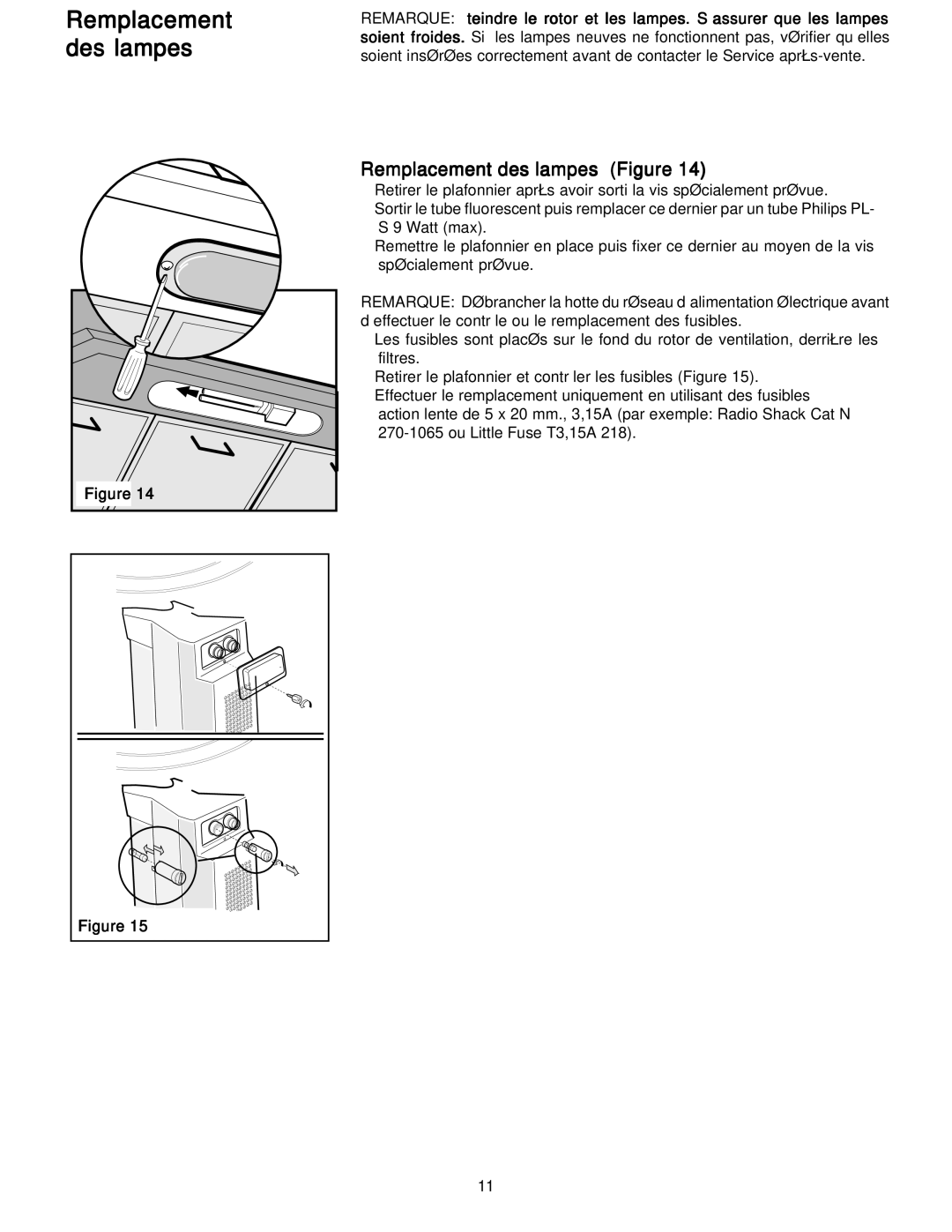 Frigidaire PLHV42P8KC important safety instructions Lampes des Remplacement, Figure lampes des Remplacement 