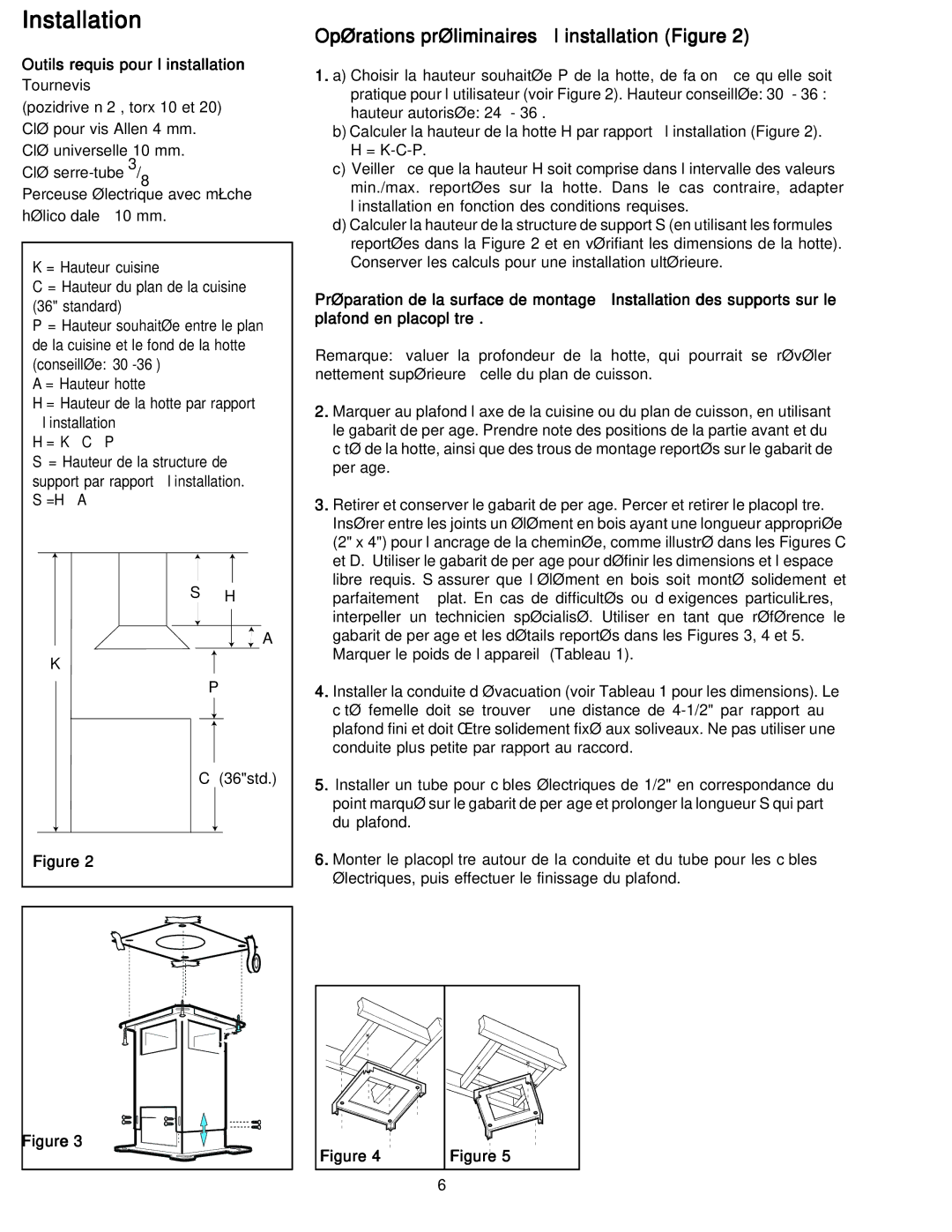 Frigidaire PLHV42P8KC important safety instructions Figure l’installation à préliminaires Opérations 