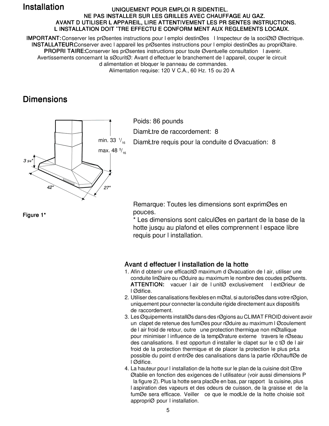 Frigidaire PLHV42P8KC important safety instructions Dimensions 