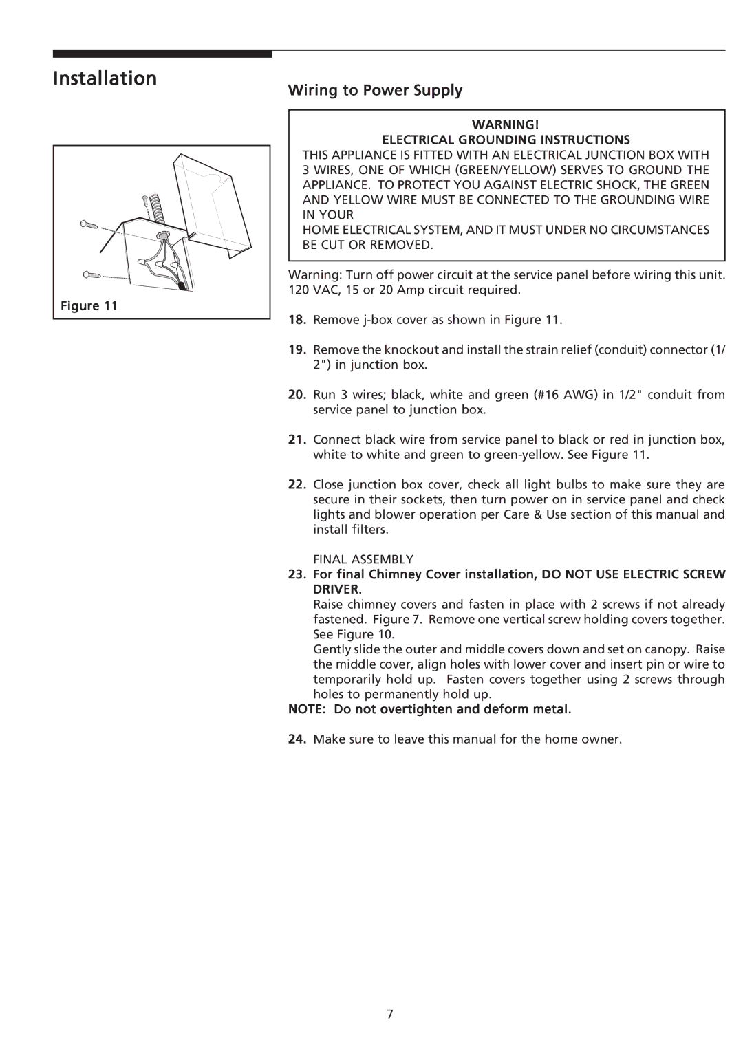 Frigidaire PLHV42P8KC important safety instructions Wiring to Power Supply, Electrical Grounding Instructions 