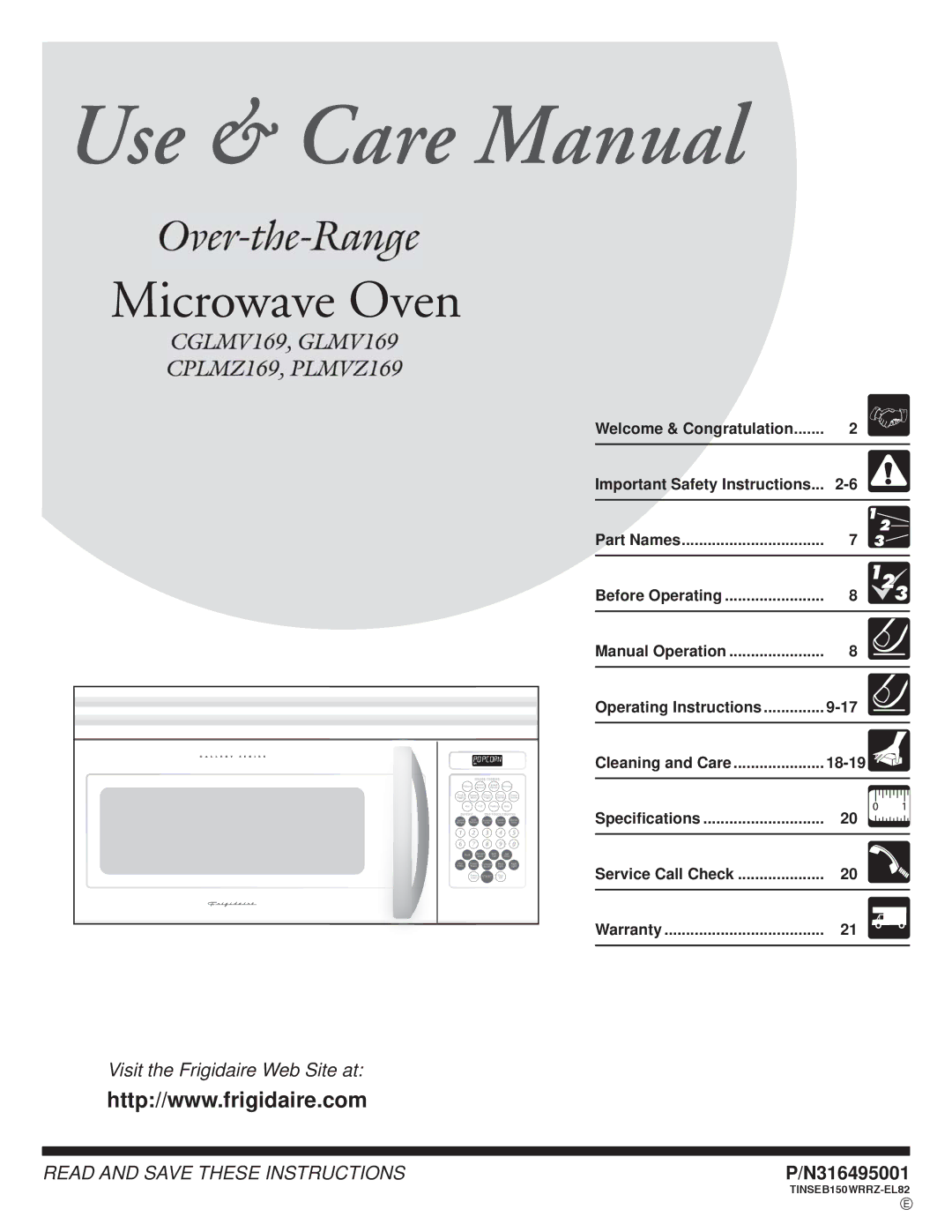 Frigidaire PLMVZ169, CGLMV169, CPLMZ169 important safety instructions Microwave Oven 