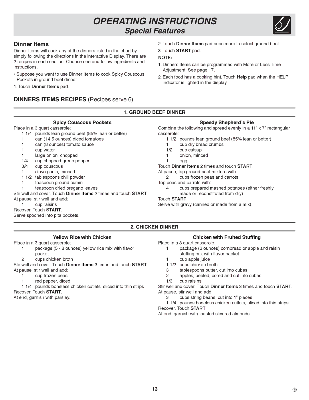 Frigidaire GLMV169, PLMVZ169 Dinners Items Recipes Recipes serve, Touch Dinner Items pad, Speedy Shepherd’s Pie 