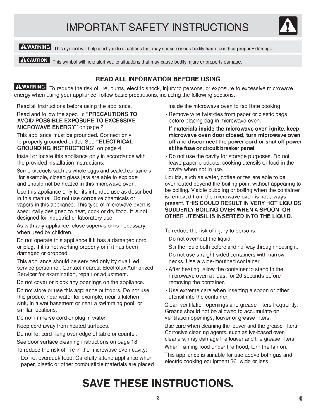 Frigidaire CPLMZ169, PLMVZ169 Read ALL Information Before Using, Avoid Possible Exposure to Excessive Microwave Energy on 