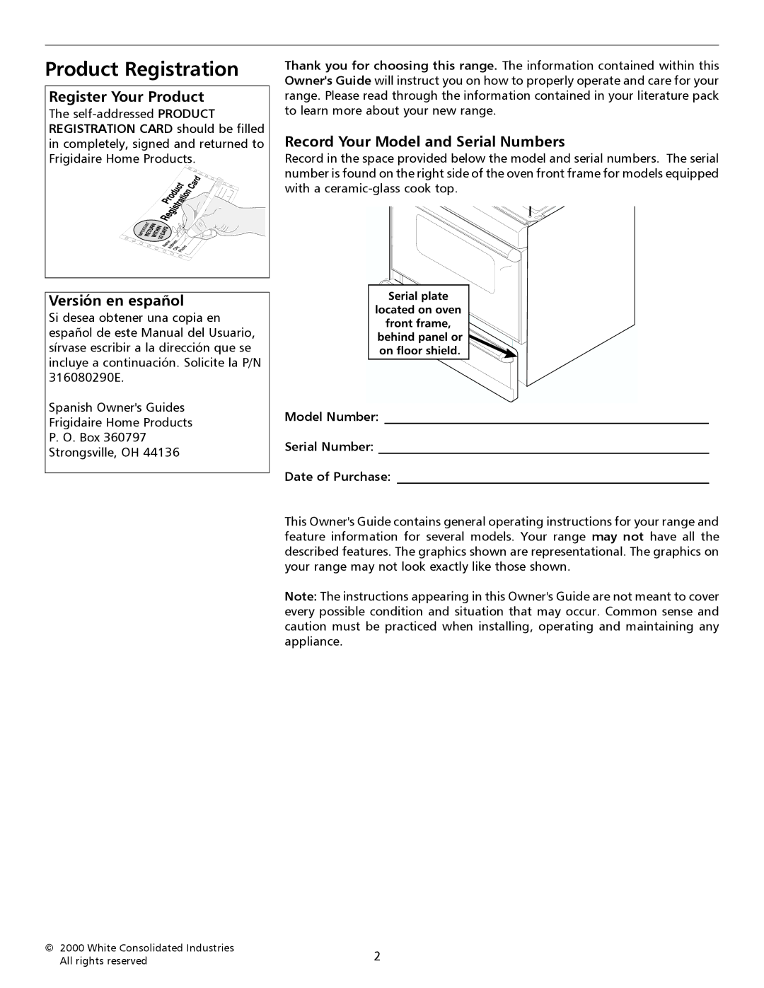 Frigidaire pmn Product Registration, Register Your Product, Versión en español, Record Your Model and Serial Numbers 