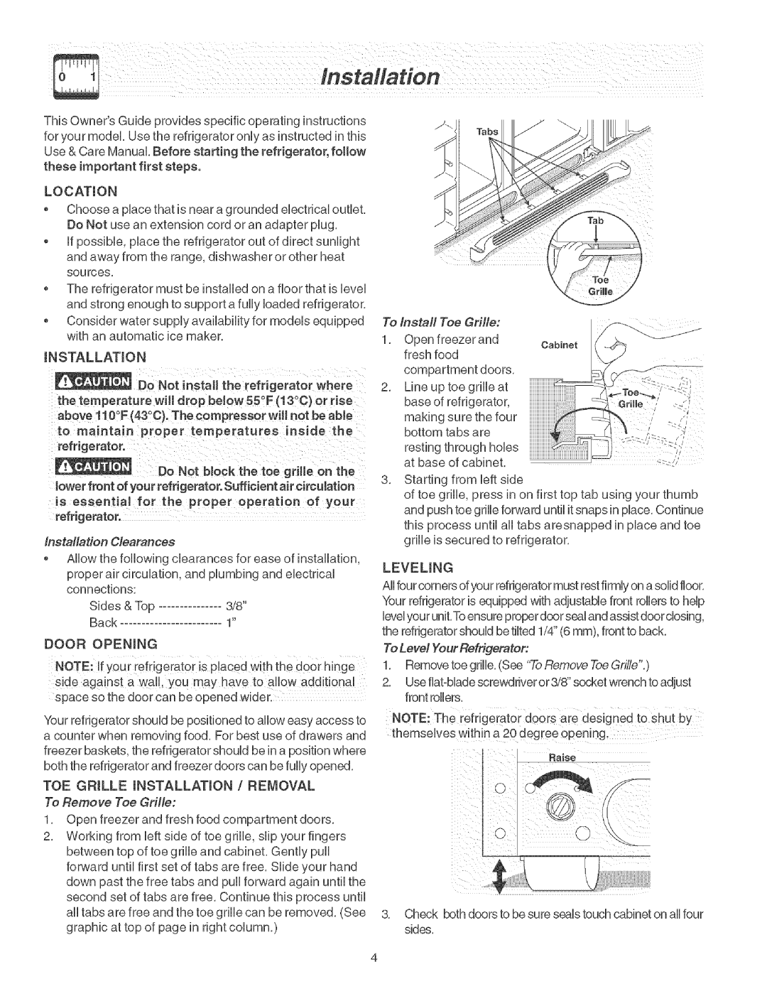 Frigidaire warranty To Remove Toe Grille, To/rratall Toe Grille Open freezer, Fresh food, To Level Your Refrigerator 